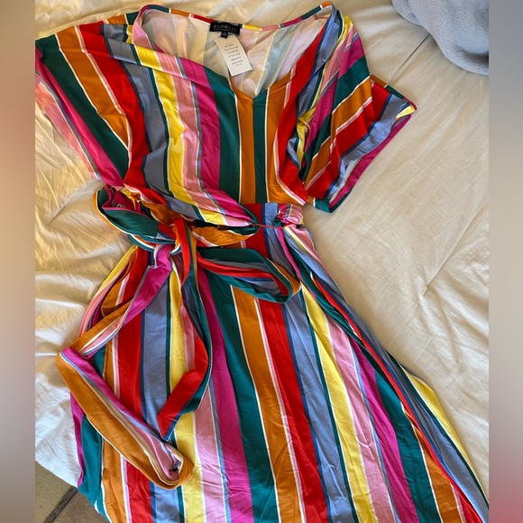 NWT Eloquii Bright Rainbow Striped Wrap Dress - Picture 2 of 5